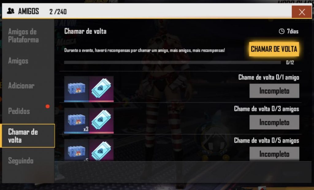 aplicativo de chama amigo de volta para o free fire