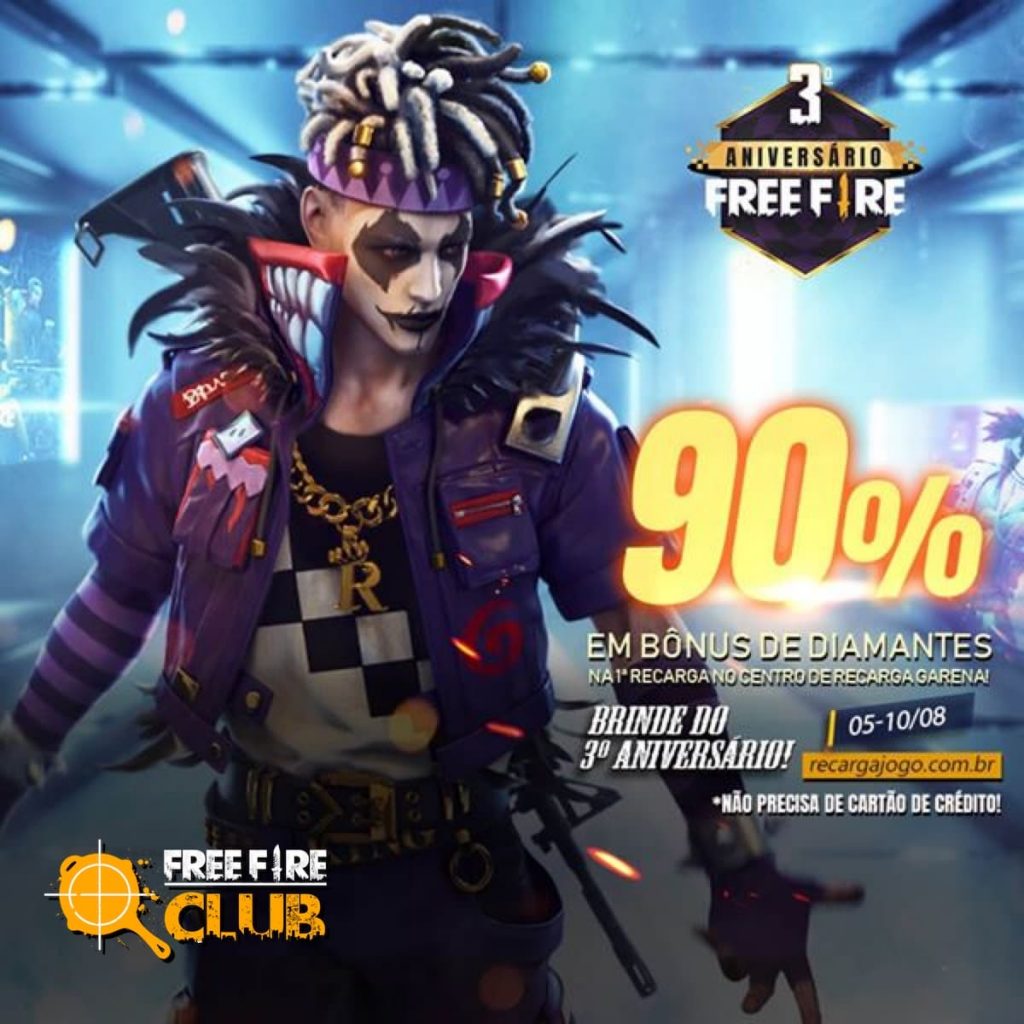 Garena Free Fire - Olá Sobreviventes! Promoção para recarga em comemoração  ao Aniversário de 1 ano de Free Fire! Ao recarregar diamantes você ganharam  inteiramente grátis as recompensas abaixa, de acordo com