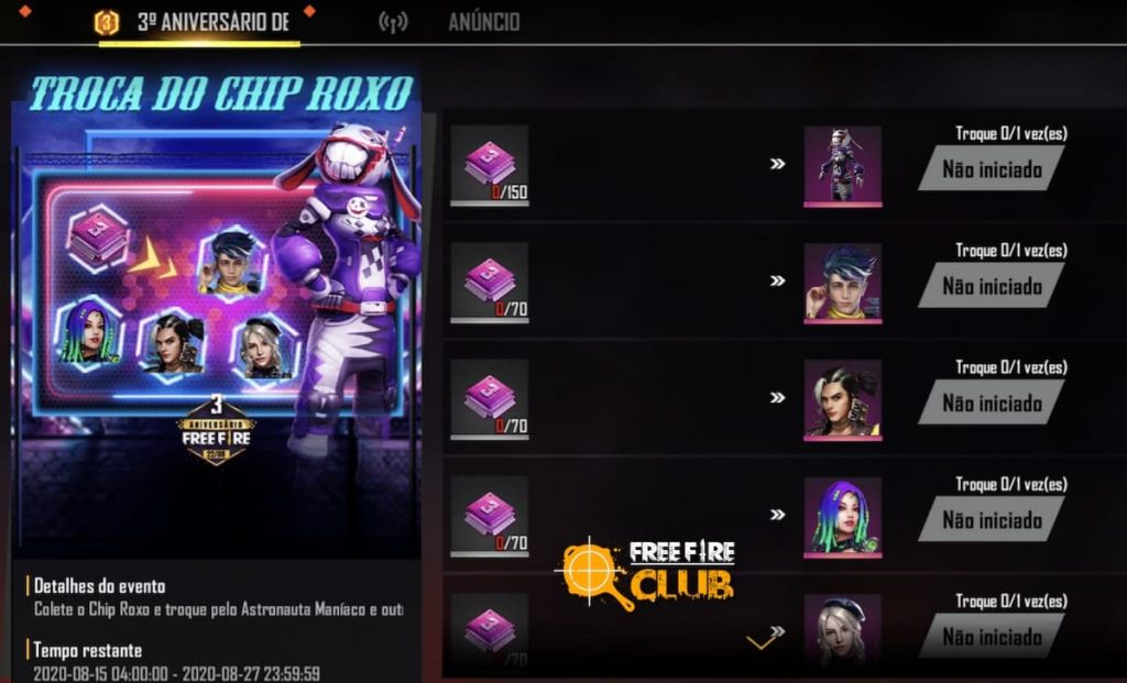 Garena Free Fire - Fala aí, facim demais garantir os tokens Chip Roxo nesse  Desafio de Aniversário, vai?