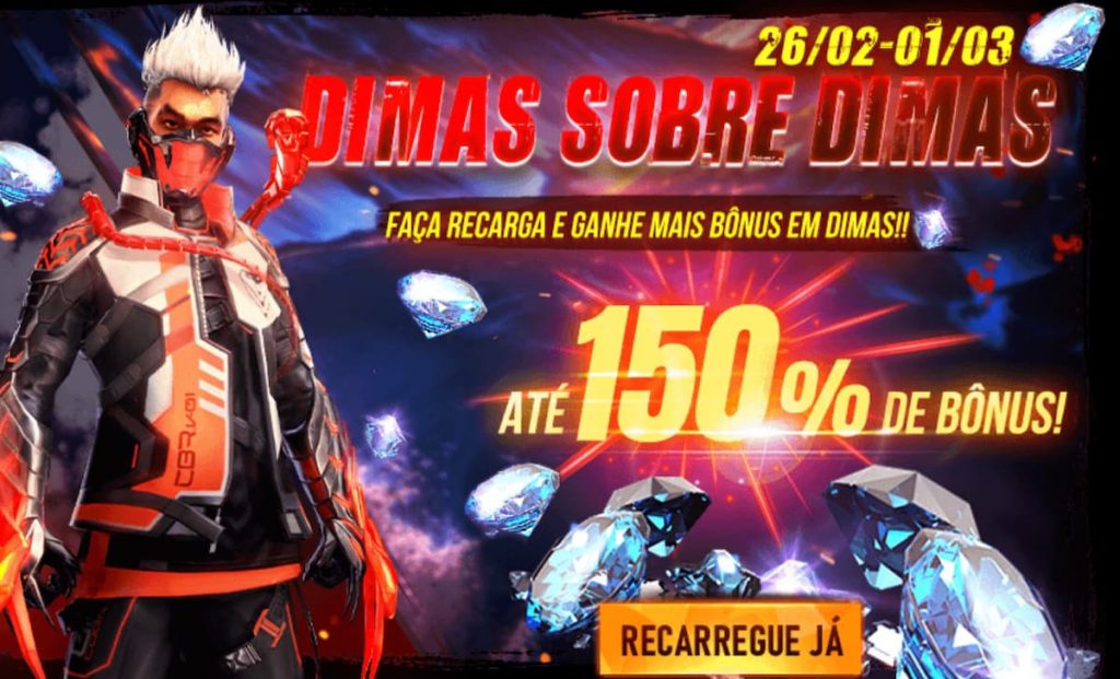 Free Fire: evento de recarga de diamantes inclui bônus de até 150