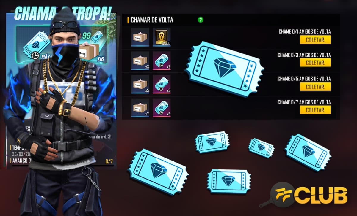 COMO CHAMAR AMIGO DE VOLTA NO FREE FIRE - E COMPLETA O EVENTO CHAMA A  TROPA! 