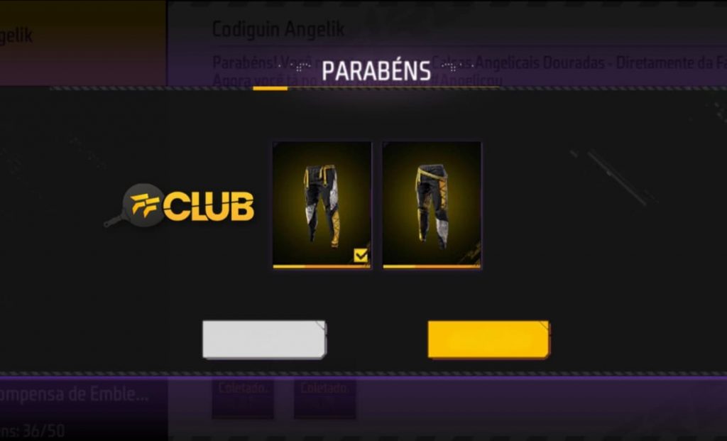 Códigos da Calça Angelical no Free Fire