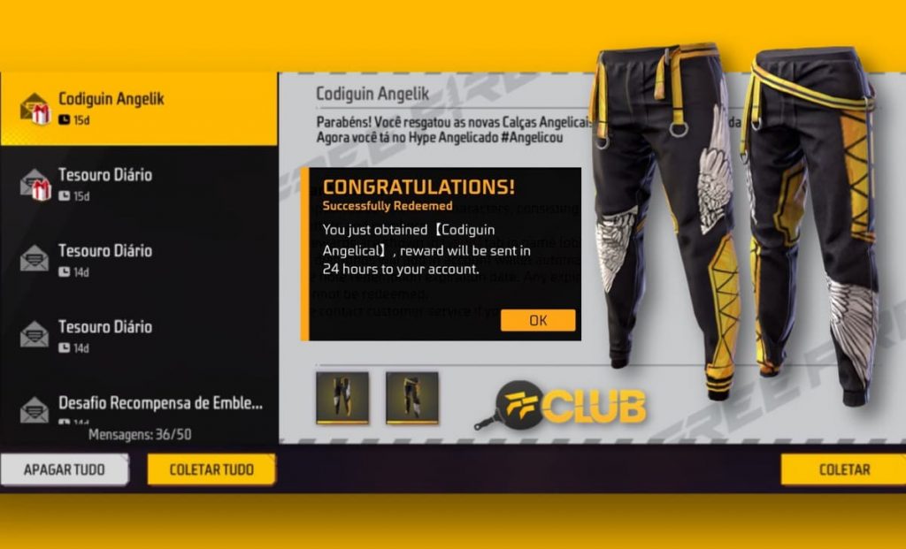 Codiguin FF da Calça Angelical - FREEFIRENEWS