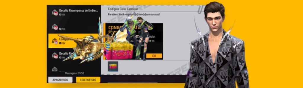 CODIGUIN FF: Código Free Fire da Skin Evolutiva Gárgula e Emote  Quadradinho da Patroa ativos para resgatar no Rewards