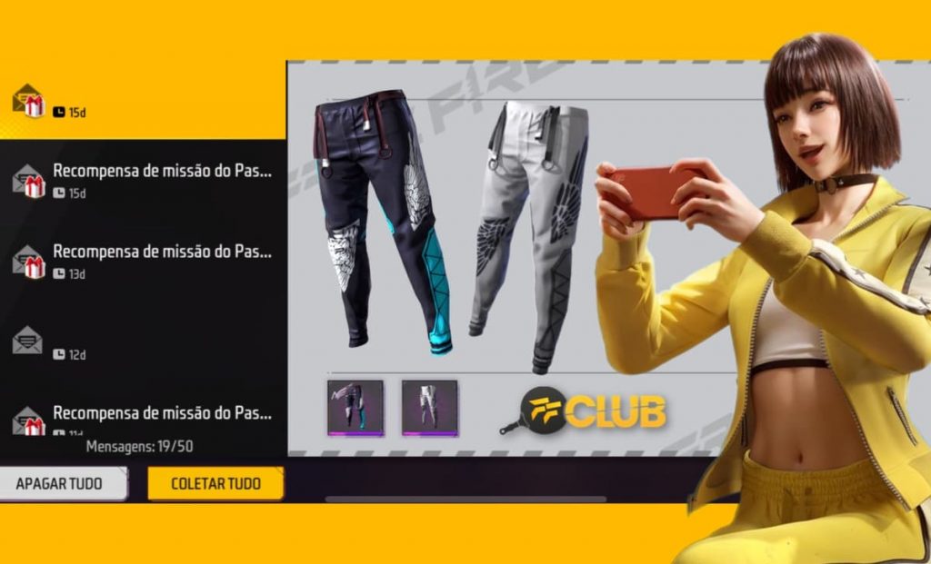 CODIGUIN FF: código Free Fire Calça Angelical azul e branca - Free