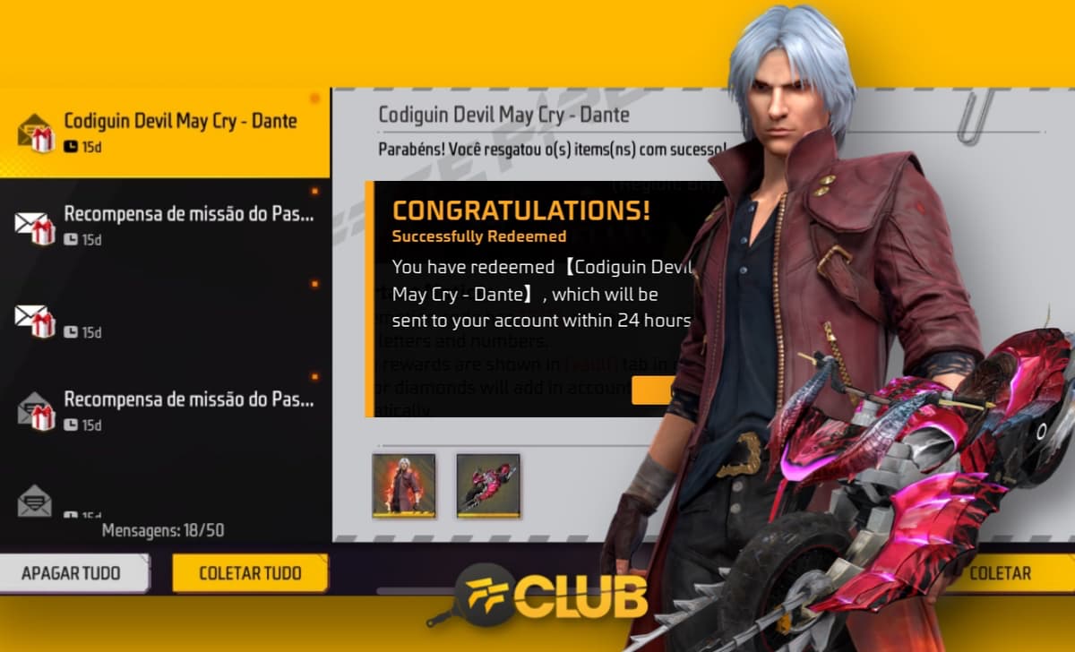 CODIGUIN FF: código Free Fire x Devil May Cry 5; resgatar no Rewards! - Free  Fire Club